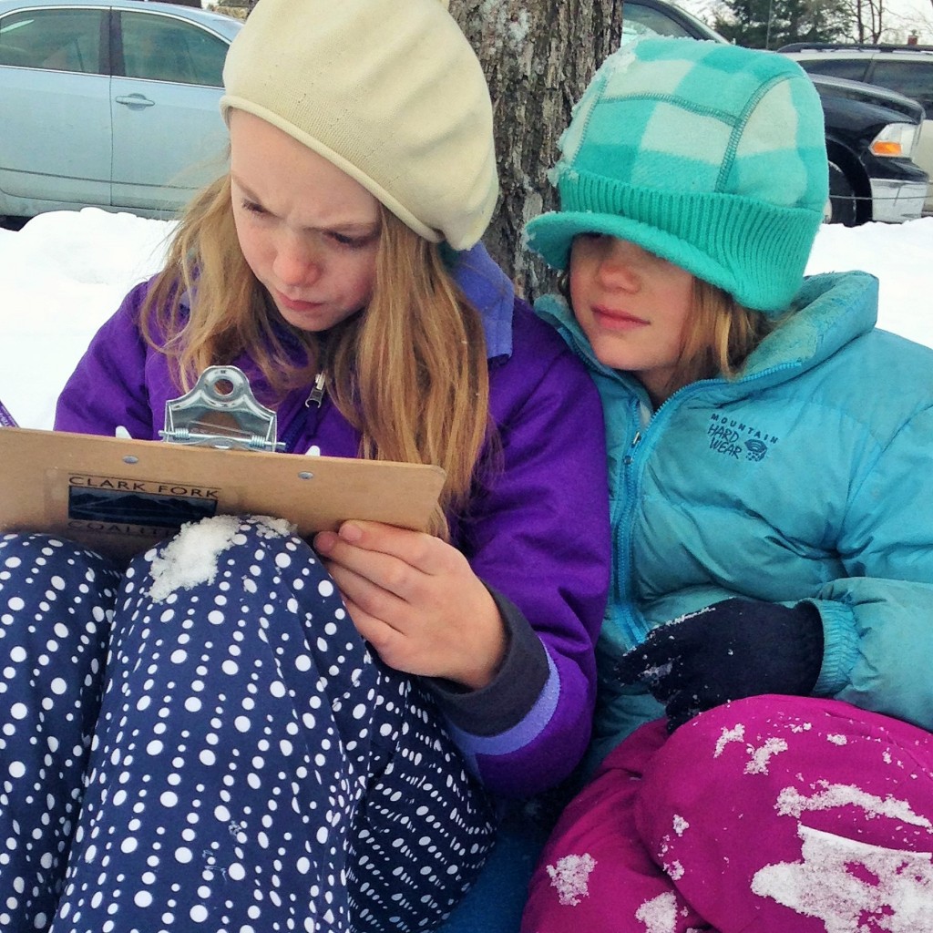 Recording snow conditions to monitor drought - girls with the Clark Fork Coalition